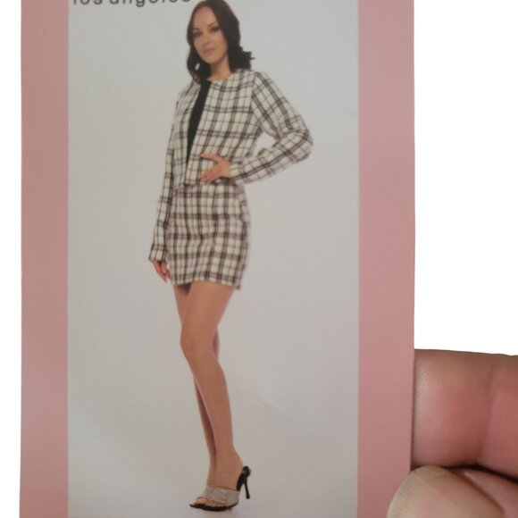 Ci Sono Womens Tweed Plaid Open Front Jacket‎ Black/White L - Picture 10 of 10